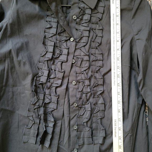 Elie Tahari Black Ruffled Tuxedo Shirt Size Medium - Picture 7 of 9